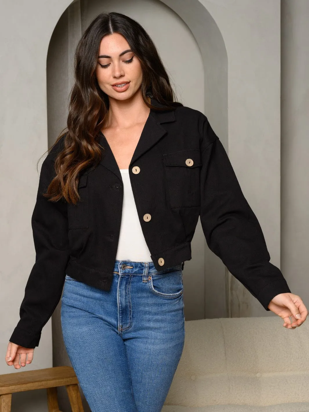 WOMEN'S LONG SLEEVE BUTTON UP DENIM JACKET (Copy)