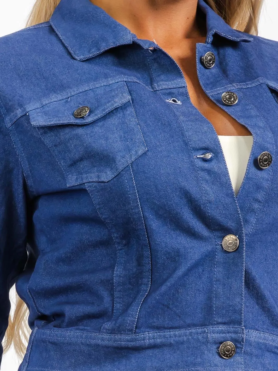 WOMEN'S LONG SLEEVE BUTTON UP FRONT POCKETS CHAMBRAY JACKET