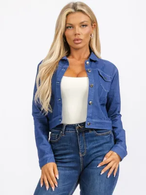 WOMEN'S LONG SLEEVE BUTTON UP FRONT POCKETS CHAMBRAY JACKET