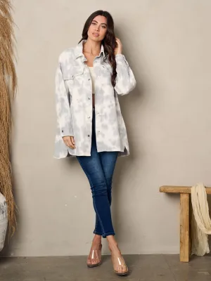 WOMEN'S LONG SLEEVE BUTTON UP TIE DYE DENIM JACKET