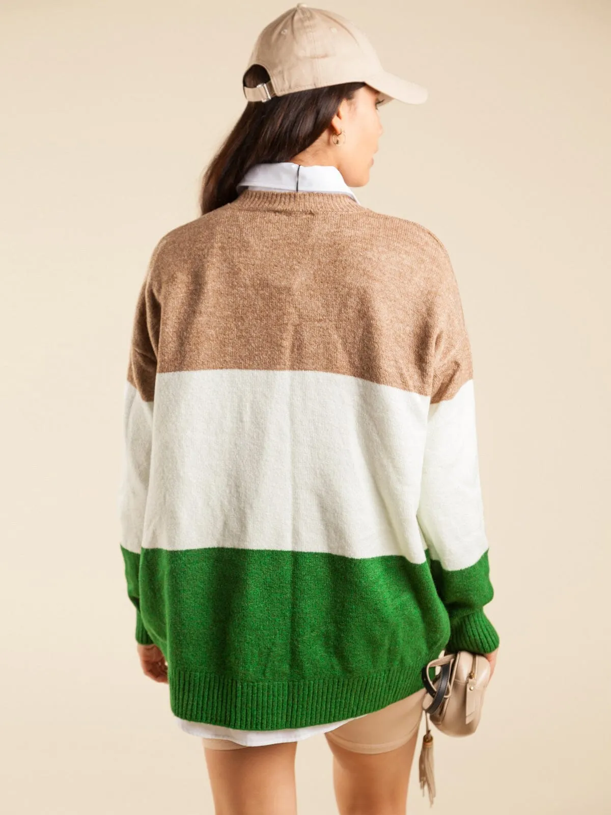 WOMEN'S LONG SLEEVE COLORBLOCK KNITTED PULLOVER SWEATER