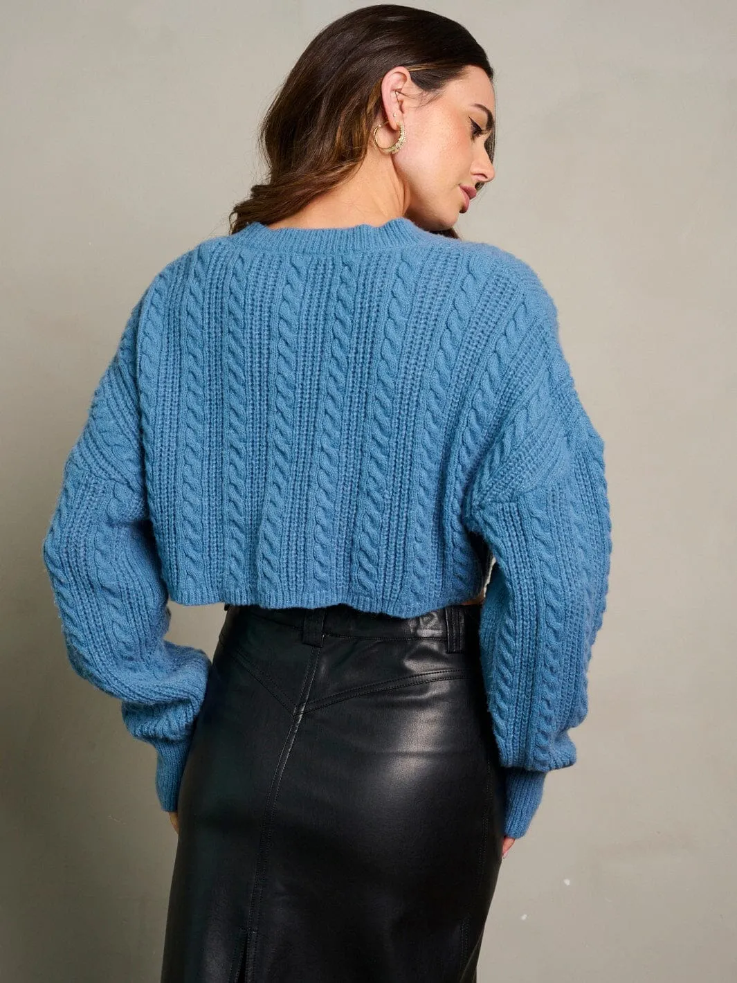 WOMEN'S LONG SLEEVE KNITTED CROP TOP