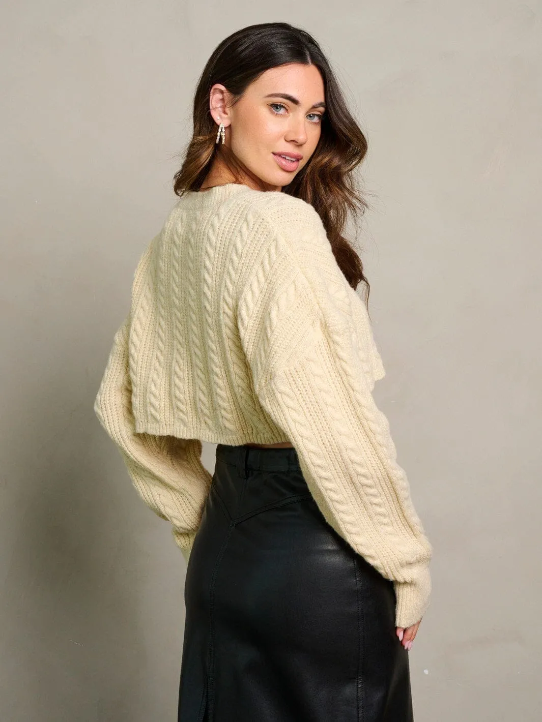 WOMEN'S LONG SLEEVE KNITTED CROP TOP