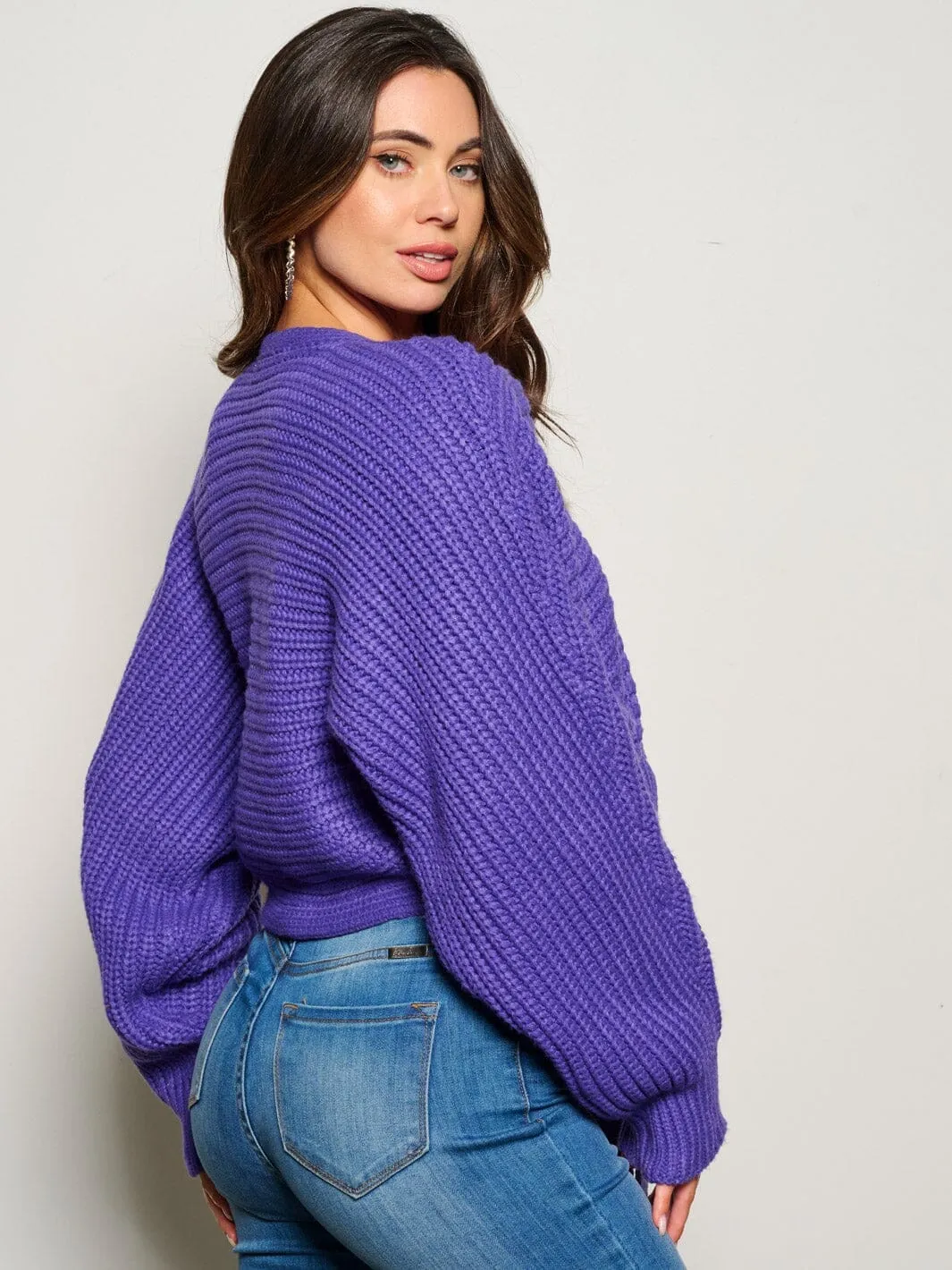 WOMEN'S LONG SLEEVE SELF TIE KNITTED CARDIGAN