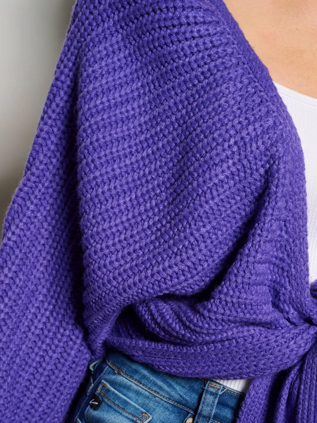 WOMEN'S LONG SLEEVE SELF TIE KNITTED CARDIGAN