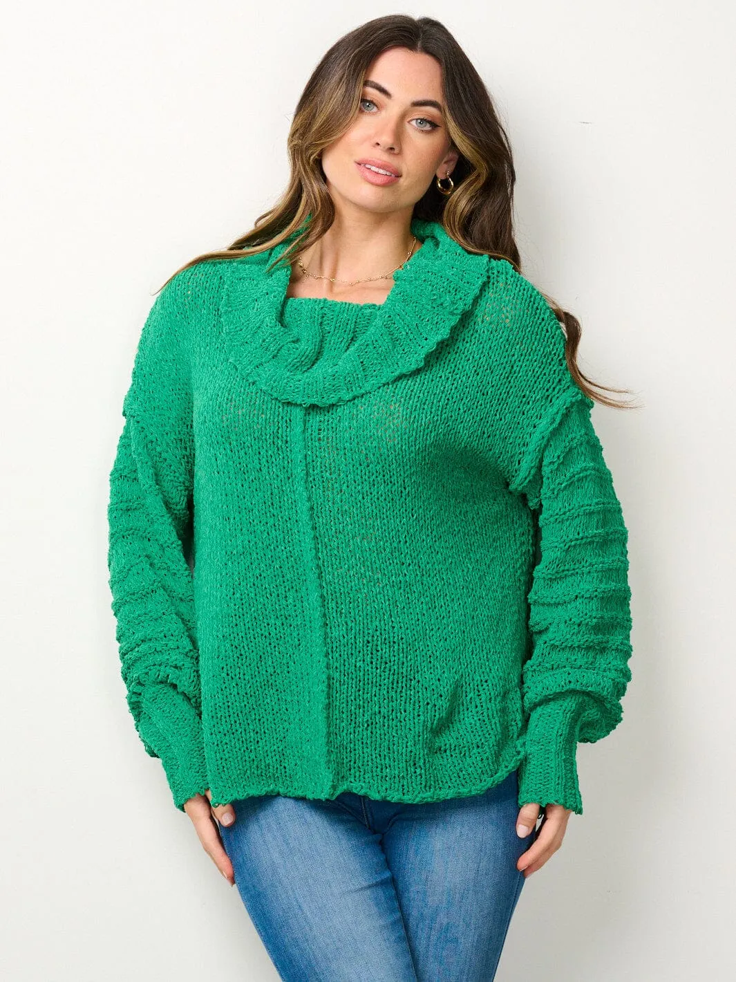 WOMEN'S LONG SLEEVE TURTLE NECK KNITTED SWEATER