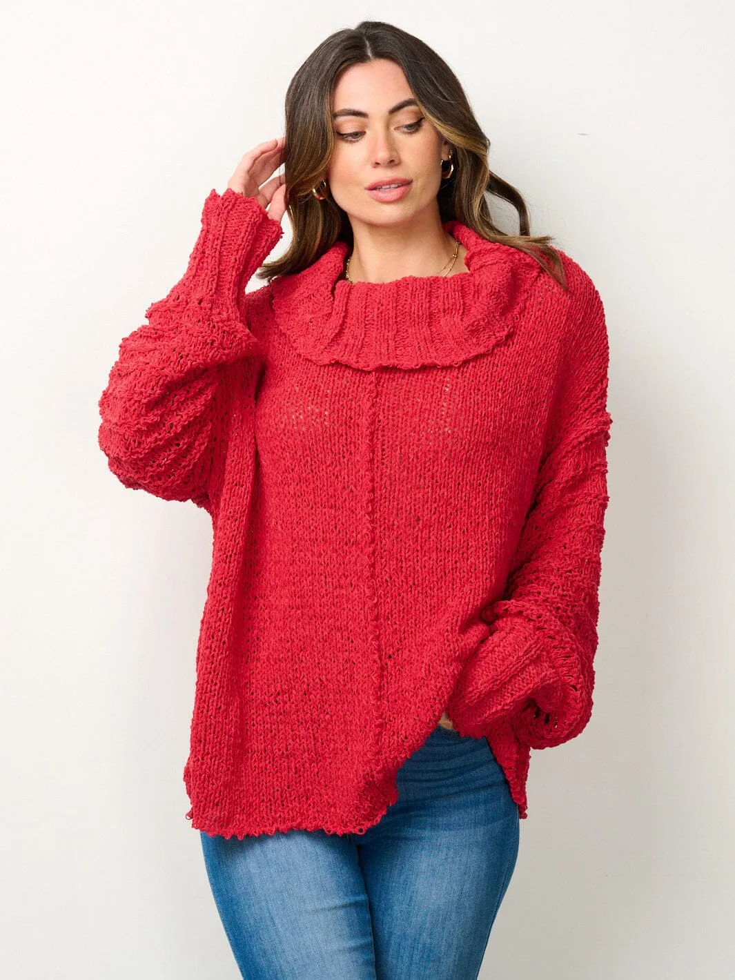 WOMEN'S LONG SLEEVE TURTLE NECK KNITTED SWEATER