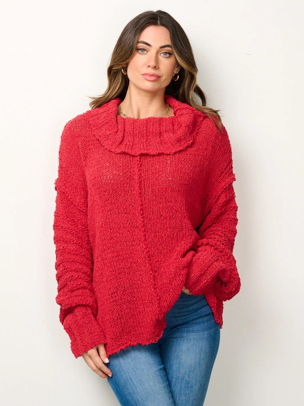 WOMEN'S LONG SLEEVE TURTLE NECK KNITTED SWEATER