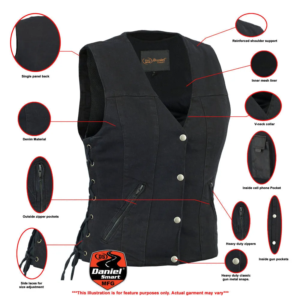 Women's Single Back Panel Smart Access Pockets Denim Vest