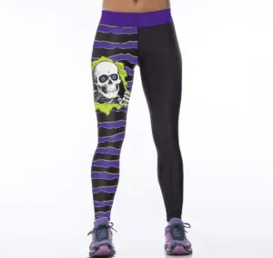 Women's Skull Leggins in puple & lime green