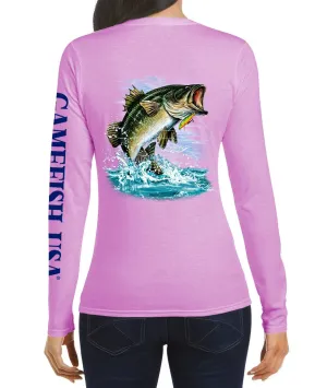 Women's UPF 50 Lightweight Microfiber Moisture Wicking Performance Fishing Shirt Bass