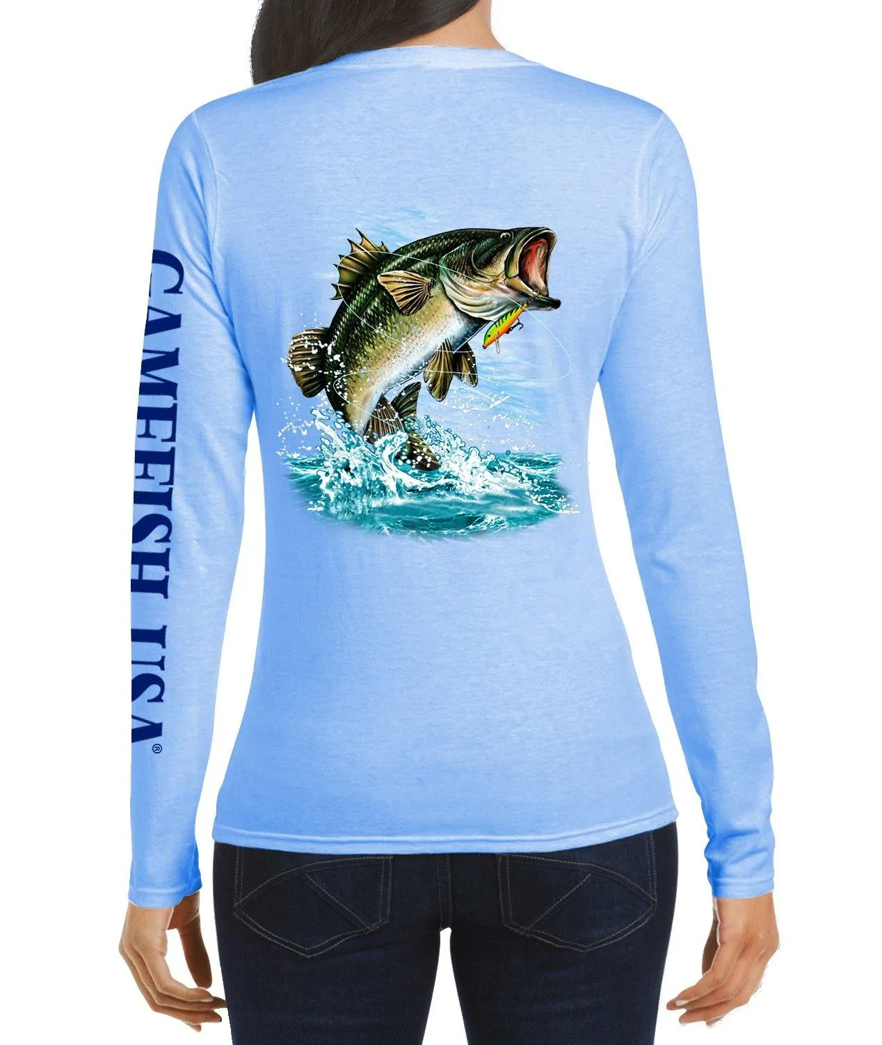 Women's UPF 50 Lightweight Microfiber Moisture Wicking Performance Fishing Shirt Bass