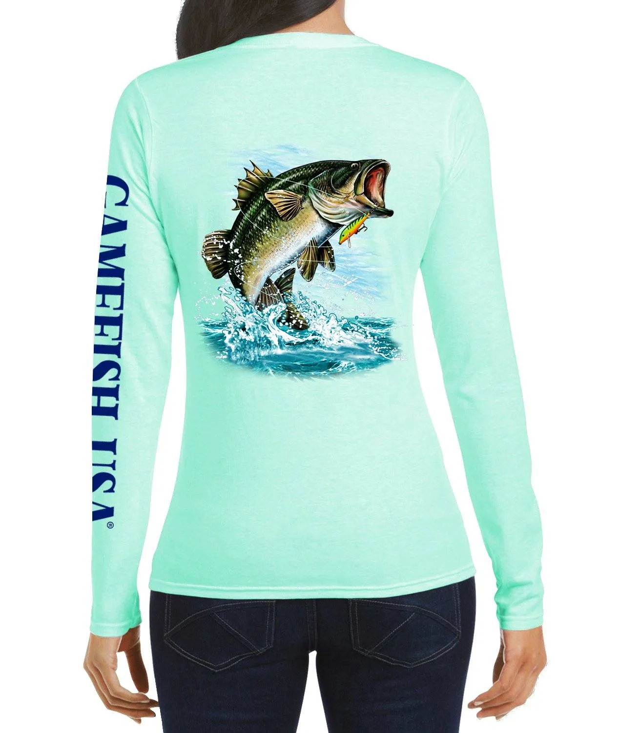 Women's UPF 50 Lightweight Microfiber Moisture Wicking Performance Fishing Shirt Bass