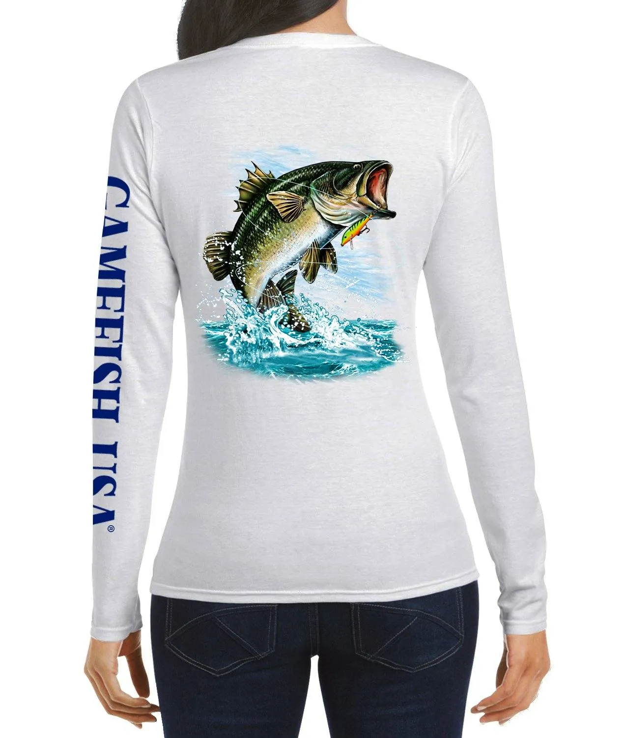 Women's UPF 50 Lightweight Microfiber Moisture Wicking Performance Fishing Shirt Bass