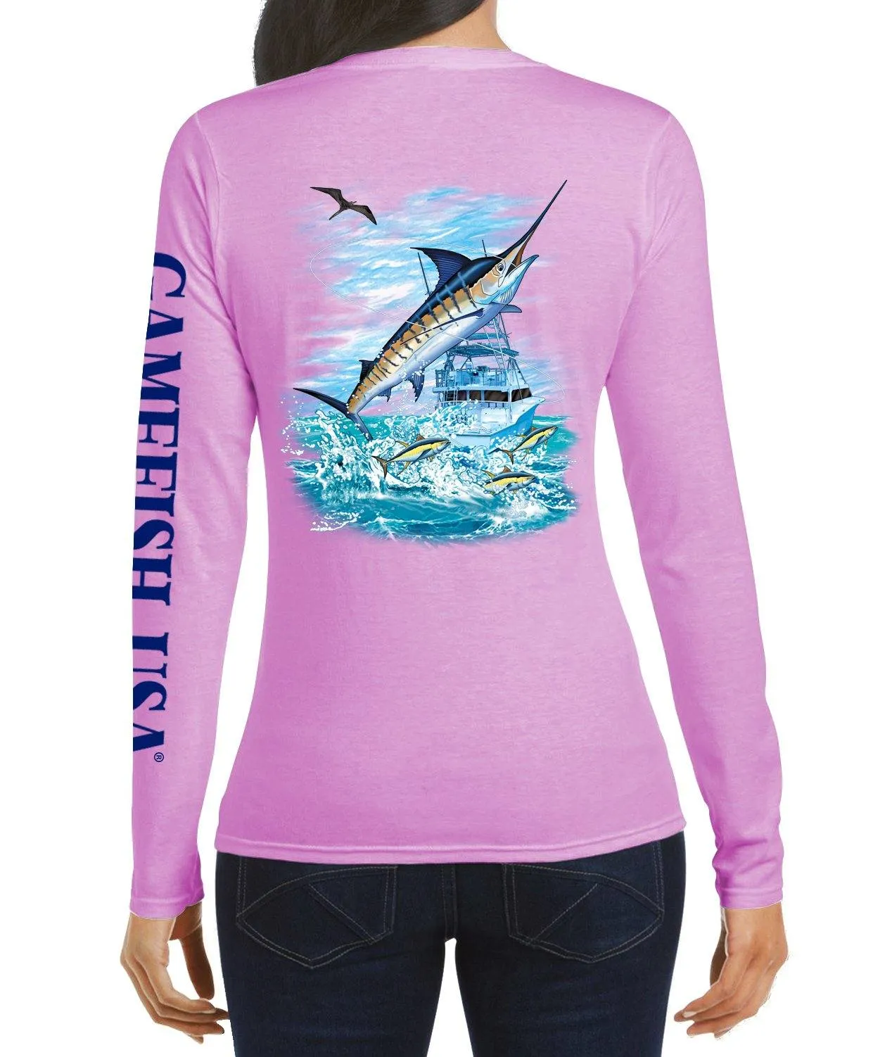 Women's UPF 50 Lightweight Microfiber Moisture Wicking Performance Fishing Shirt Marlin