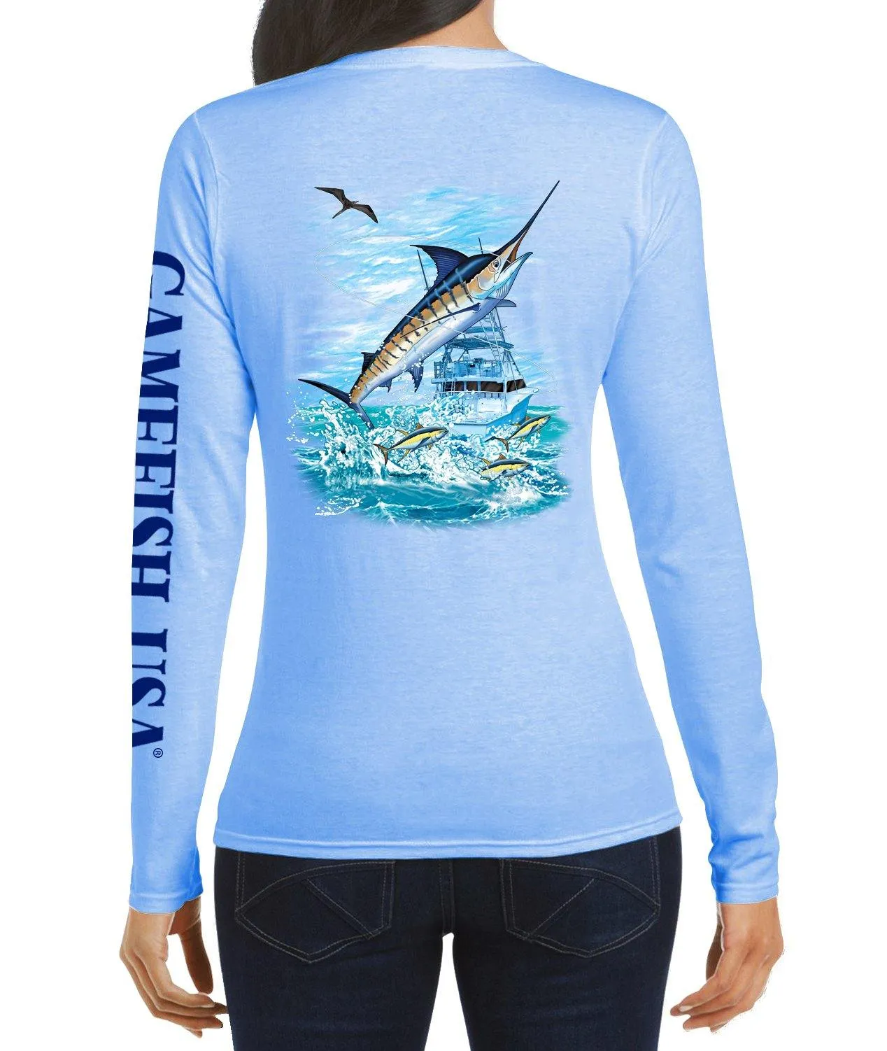 Women's UPF 50 Lightweight Microfiber Moisture Wicking Performance Fishing Shirt Marlin