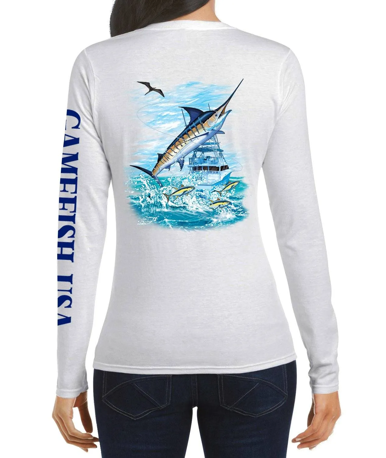 Women's UPF 50 Lightweight Microfiber Moisture Wicking Performance Fishing Shirt Marlin