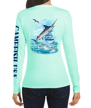 Women's UPF 50 Lightweight Microfiber Moisture Wicking Performance Fishing Shirt Marlin