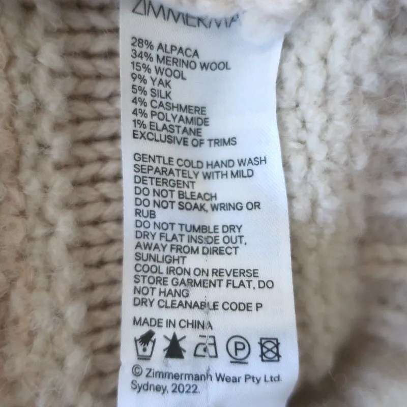 Zimmermann Lyrical Stripe Turtleneck Sweater Cream/Pink Alpaca-Blend Size 2