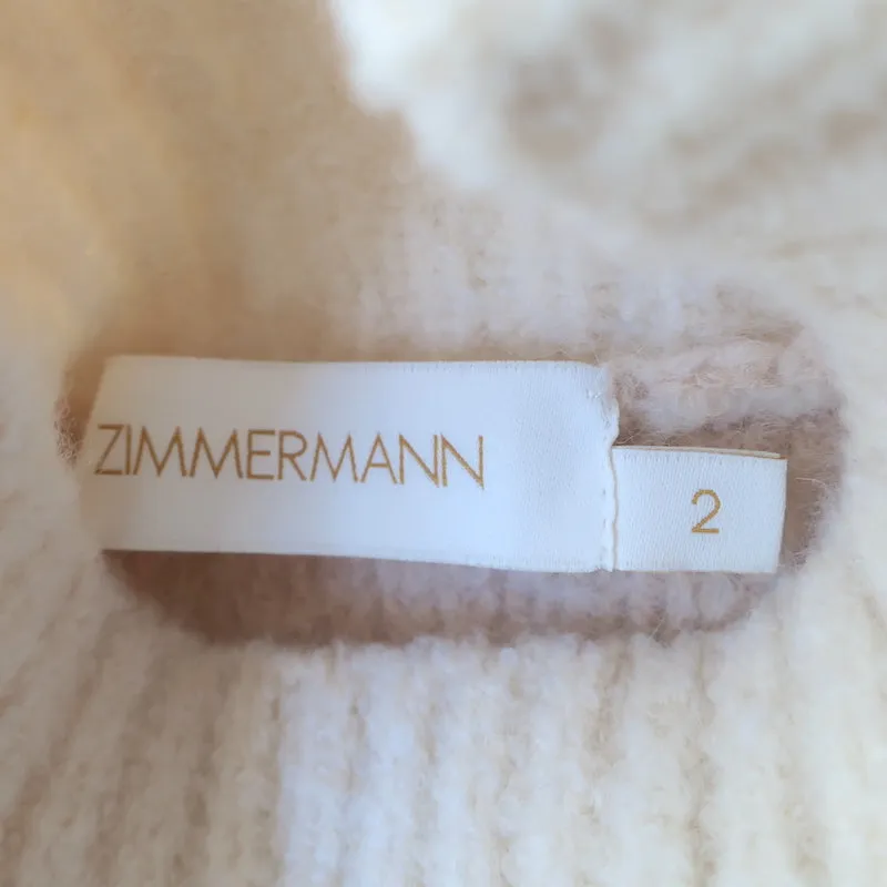 Zimmermann Lyrical Stripe Turtleneck Sweater Cream/Pink Alpaca-Blend Size 2