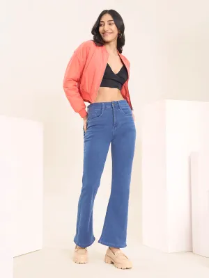 ZOLA Exclusive Denim Clean Look Stretchable Frayed Hems Stone Blue Boot Cut Jeans For Women